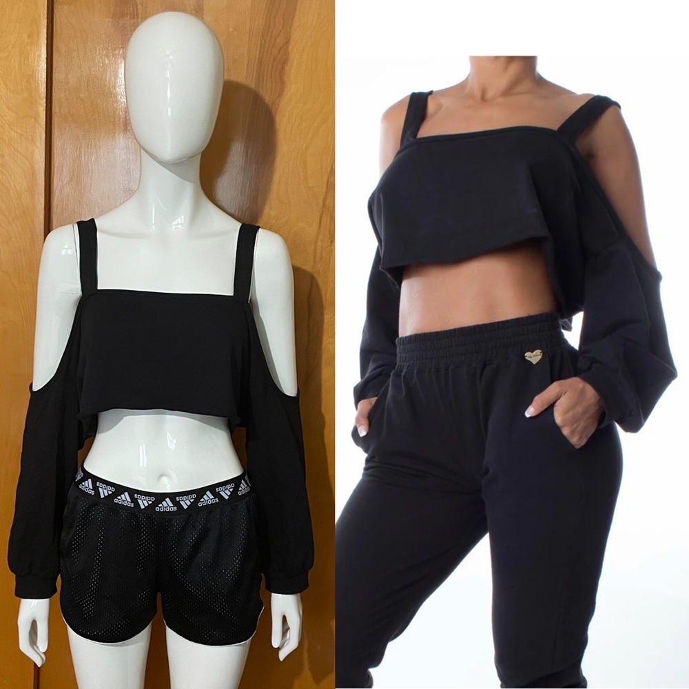 Rare Cute Booty Lounge Black Night Shoulder Crop Top Shirt Size Large CBL